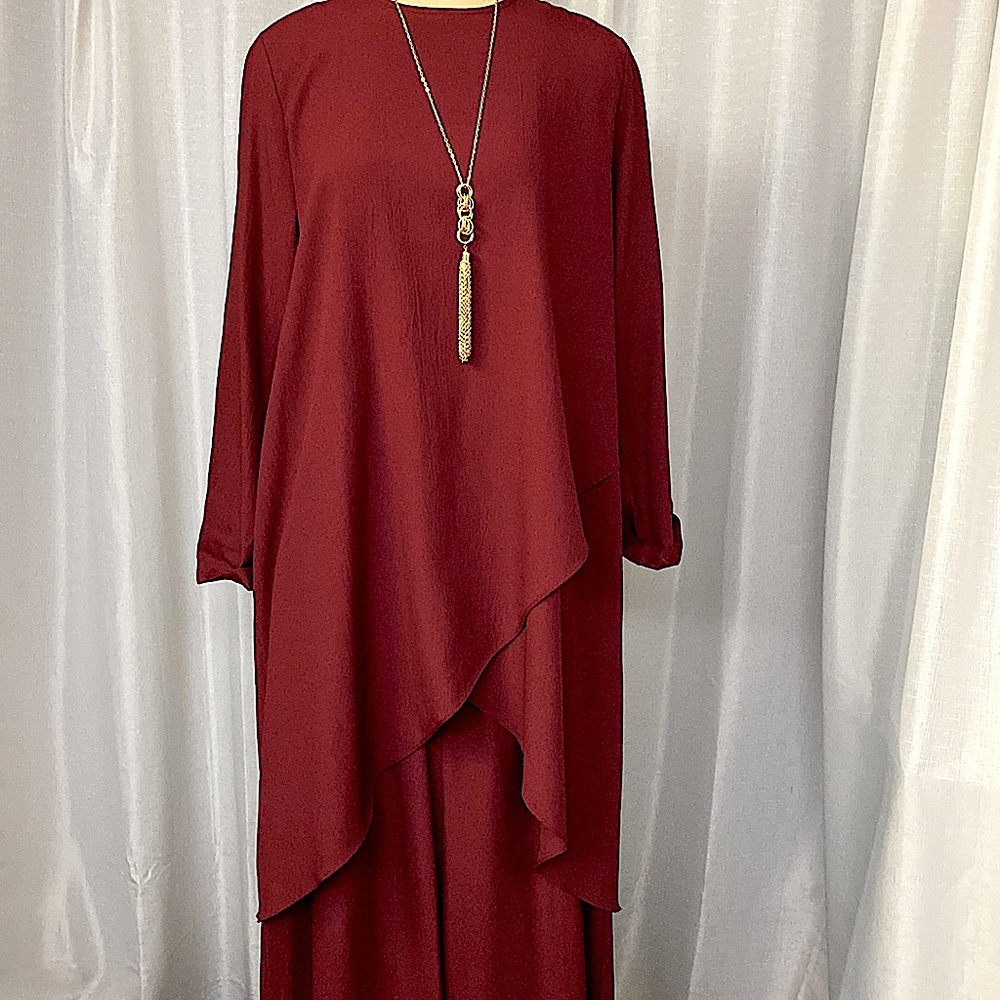Asymmetrical burgundy suit
